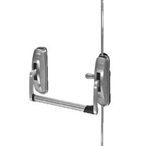 Antipánico manilla y llave exterior cierre alto con cerradero para montante de vidrio y cierre bajo  “18324”